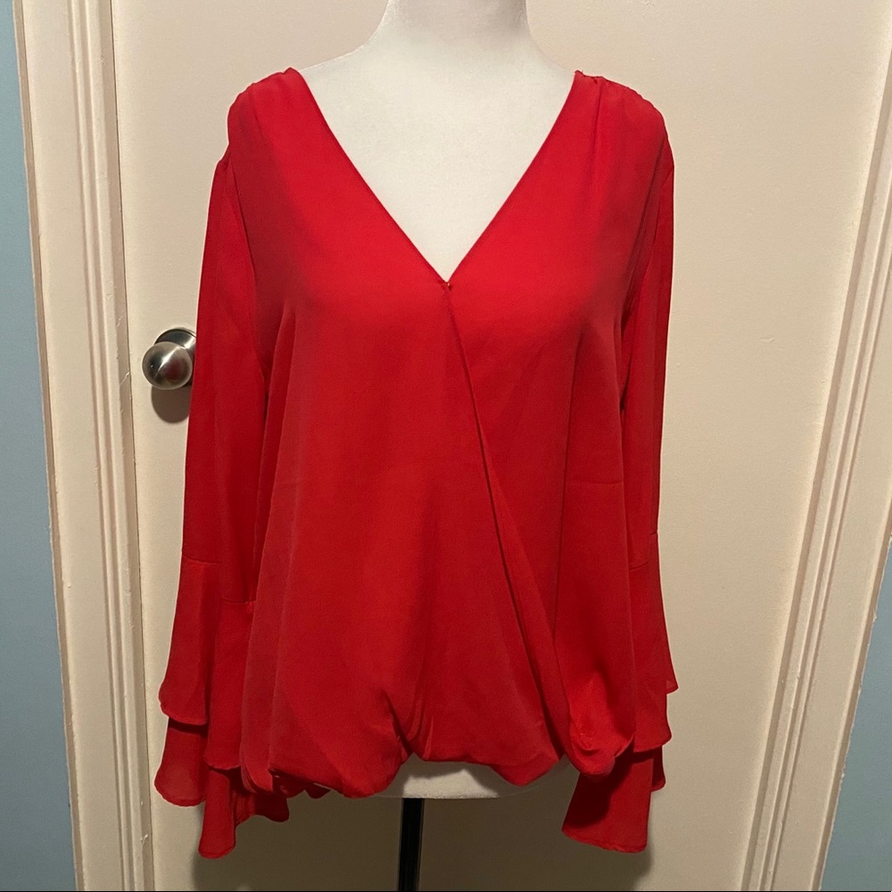 MICHAEL KORS BELL SLEEVES V-NECK WRAP BLOUSE